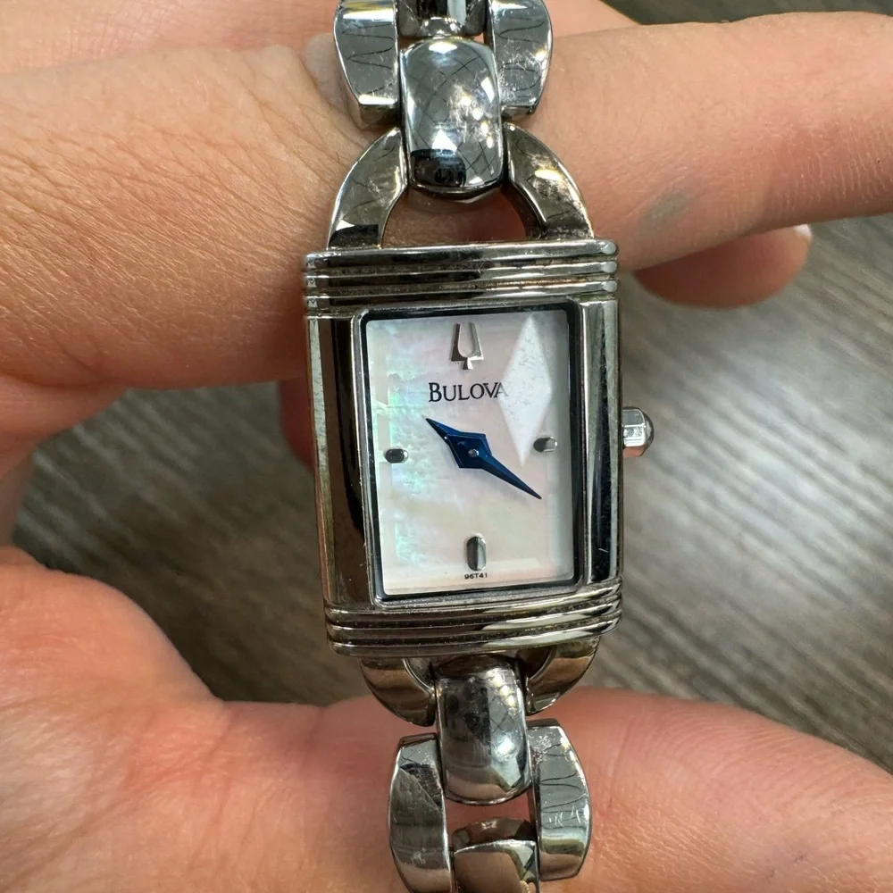Women's 17mm Silver Tone Bulova rectangle wrist watch